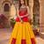 yellow rayon cotton gota patti patch work lehenga set with gamthi mirror work kediya - full stitched free size
