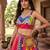 multicolor printed faux gorgette designer lehenga set with stitched blouse - full stitched free size