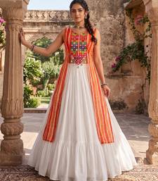 navratri special kesari orange long jacket chaniya choli set - full stitched free size