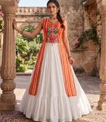 navratri special kesari orange long jacket chaniya choli set - full stitched free size