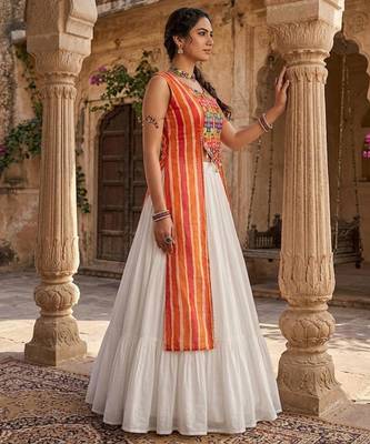 navratri special kesari orange long jacket chaniya choli set - full stitched free size 3