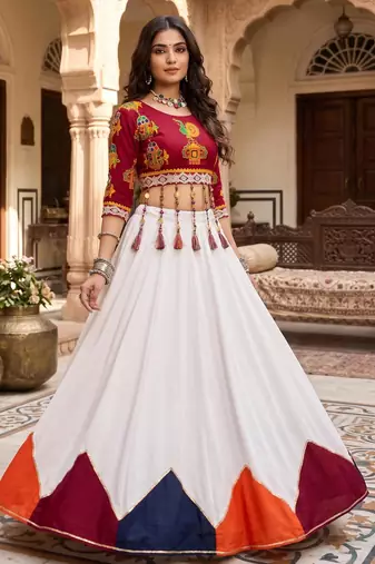 multicolor triangle kali rayon cotton traditional work lehenga set with blouse - full stitched free size