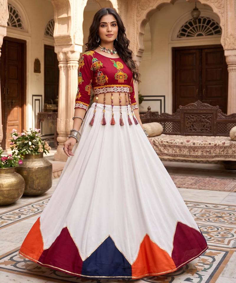 multicolor triangle kali rayon cotton traditional work lehenga set with blouse - full stitched free size