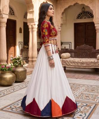 multicolor triangle kali rayon cotton traditional work lehenga set with blouse - full stitched free size 2