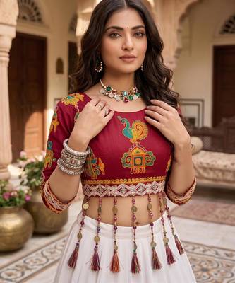 multicolor triangle kali rayon cotton traditional work lehenga set with blouse - full stitched free size 3