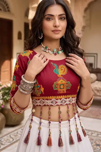 multicolor triangle kali rayon cotton traditional work lehenga set with blouse - full stitched free size