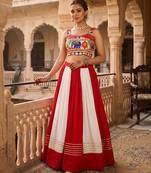 multicolor gota patti kali rayon cotton lehenga set with bandhani foil gamthi work blouse - full stitched free size