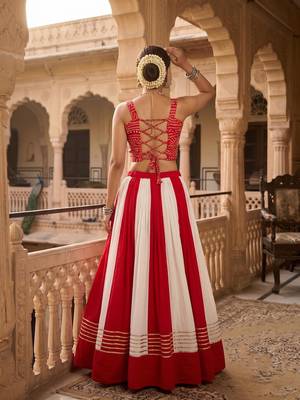 multicolor gota patti kali rayon cotton lehenga set with bandhani foil gamthi work blouse - full stitched free size 3