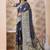 Charcoal grey zari & thread work satin designer saree for women with blouse