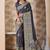 Charcoal grey zari & thread work satin designer saree for women with blouse