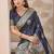 Charcoal grey zari & thread work satin designer saree for women with blouse