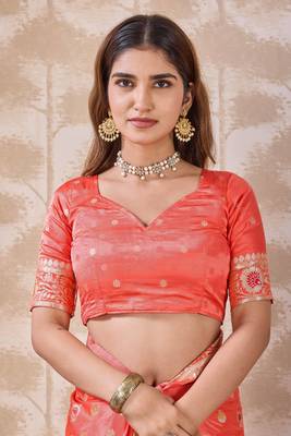 Coral zari & thread work satin designer saree for women with blouse 5
