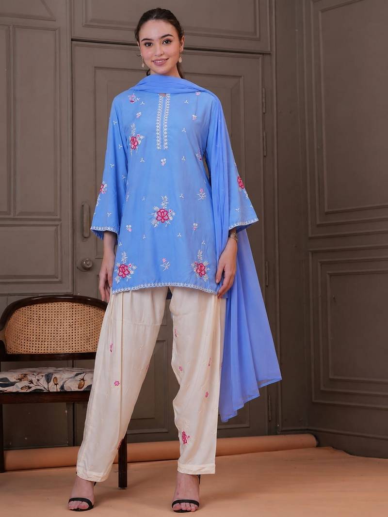 Sky blue smart readymade fancy graceful suit 