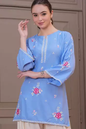Sky blue smart readymade fancy graceful suit 