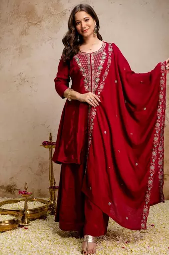 Maroon smart readymade fancy graceful suit 