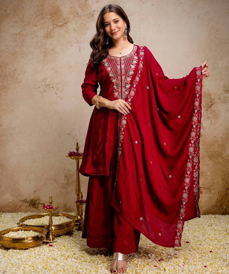 Maroon smart readymade fancy graceful suit 