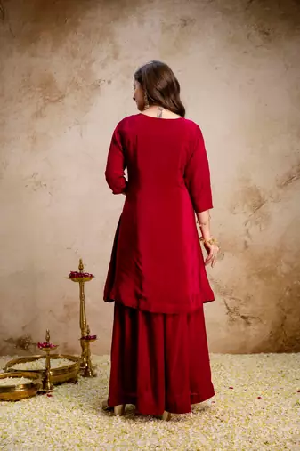 Maroon smart readymade fancy graceful suit 