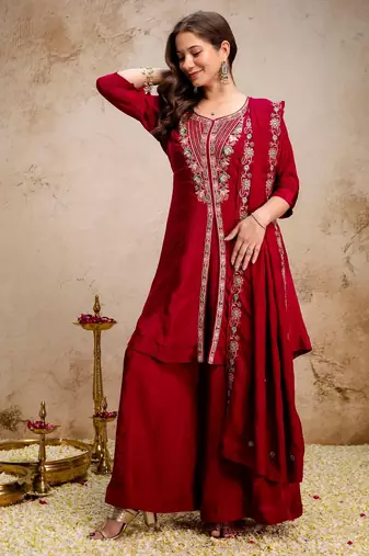 Maroon smart readymade fancy graceful suit 