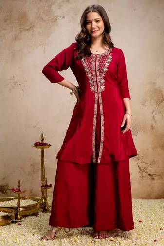 Maroon smart readymade fancy graceful suit 
