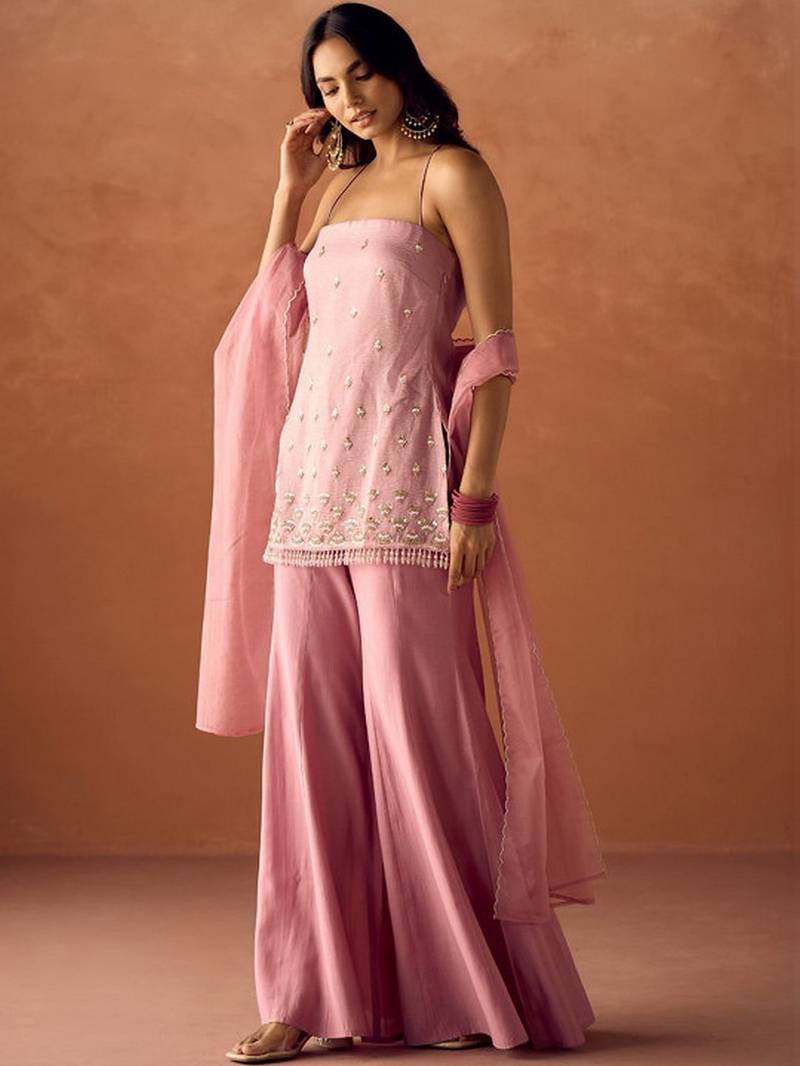Pink smart readymade fancy graceful suit 