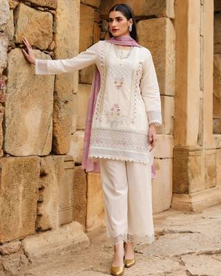 Cream smart readymade fancy graceful suit  2
