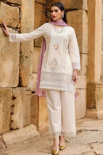Cream smart readymade fancy graceful suit 