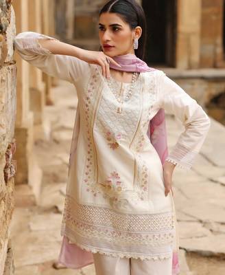 Cream smart readymade fancy graceful suit  3