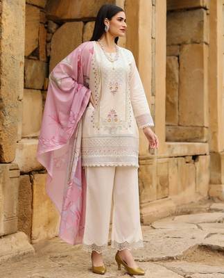 Cream smart readymade fancy graceful suit  4