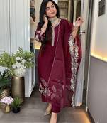 Maroon smart readymade fancy graceful suit 