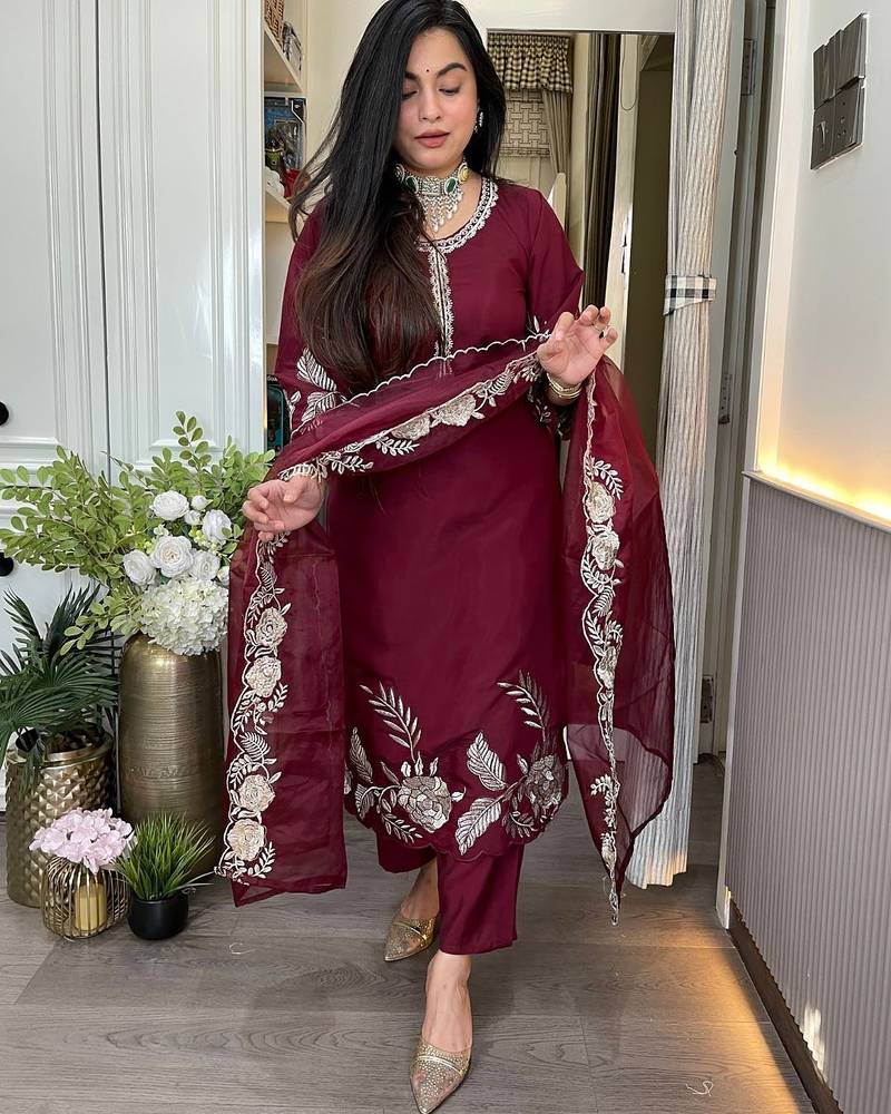 Maroon smart readymade fancy graceful suit 