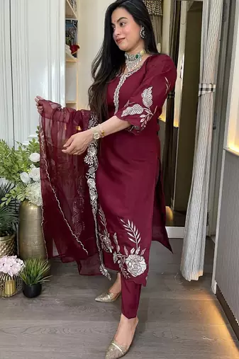 Maroon smart readymade fancy graceful suit 