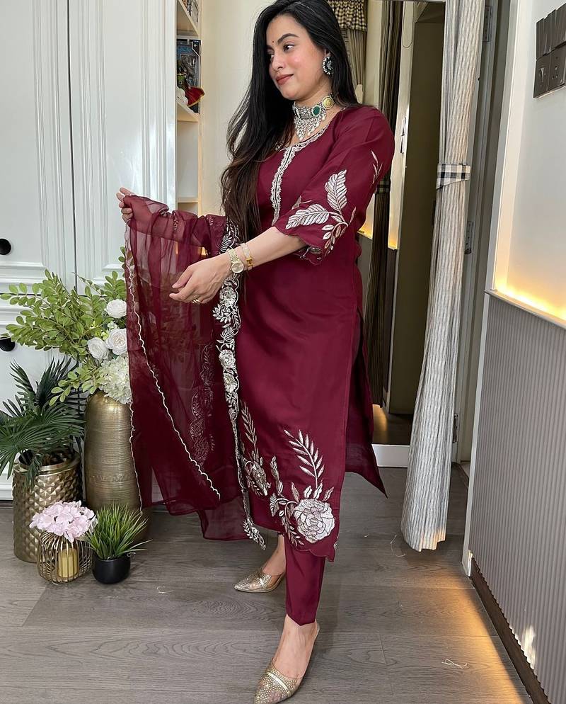 Maroon smart readymade fancy graceful suit 
