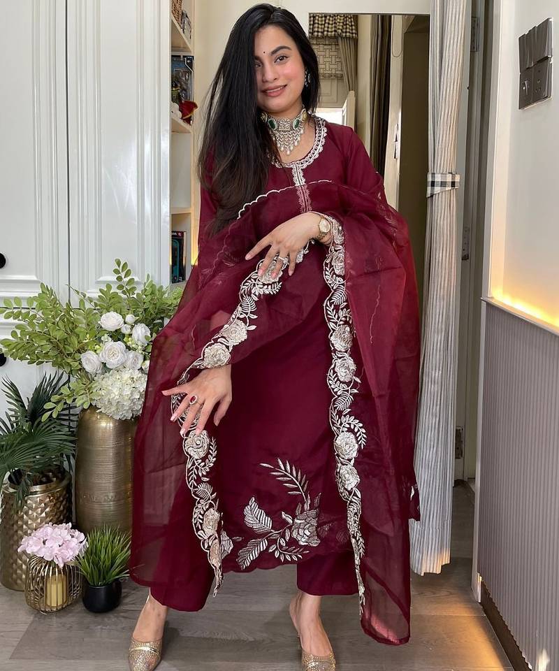 Maroon smart readymade fancy graceful suit 