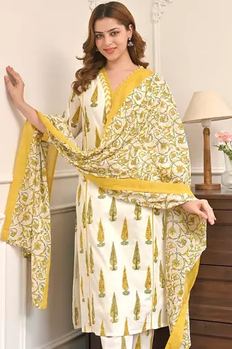 Yellow smart readymade fancy graceful suit 