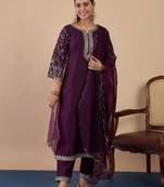Wine silk blend fabric embroidered work fancy kurta set
