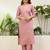 Baby pink roman silk fabric embroidered work fancy kurta set