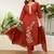 Rust roman silk fabric embroidered work fancy kurta set