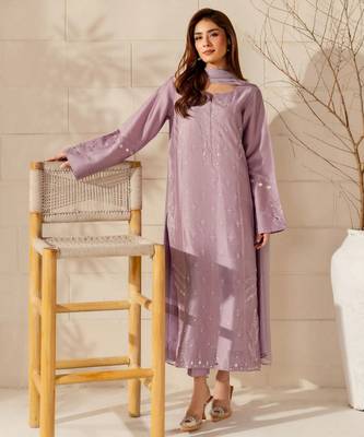 Lavender french crepe embroidery work kurta set 5