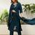 Navy blue roman silk fabric embroidered work fancy kurta set