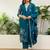 Teal blue roman silk fabric embroidered work fancy kurta set