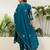 Teal blue roman silk fabric embroidered work fancy kurta set