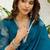 Teal blue roman silk fabric embroidered work fancy kurta set