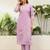 Lavender roman silk fabric embroidered work fancy kurta set