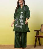 Green beautiful embroidery work top bottom coord set 