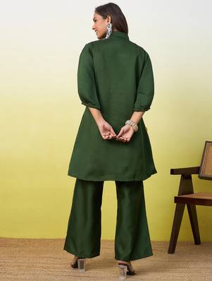 Green beautiful embroidery work top bottom coord set  2