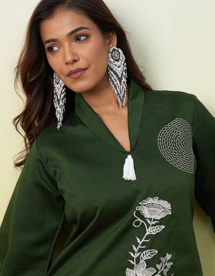 Green beautiful embroidery work top bottom coord set  3