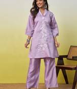 Lavender beautiful embroidery work top bottom coord set 