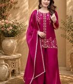 Pink fendy satin beads embroidery work kurta set