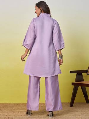 Lavender beautiful embroidery work top bottom coord set  2