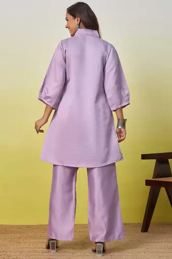 Lavender beautiful embroidery work top bottom coord set 